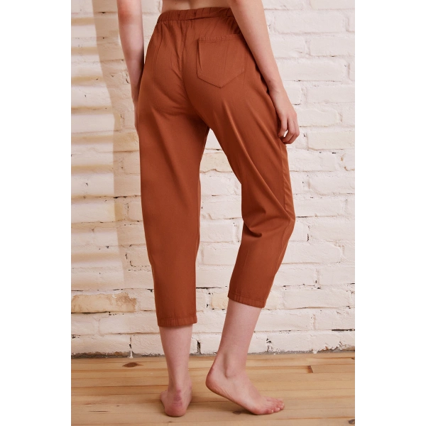 Beli İpli Salaş Gabardin Pantolon Kiremit