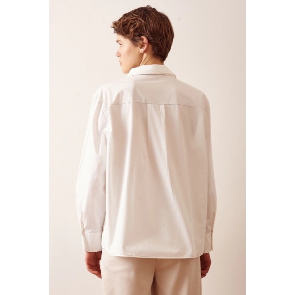 Pamuklu Klasik Gömlek Ekru