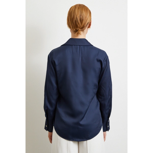 Diagonal Desen Gömlek Lacivert