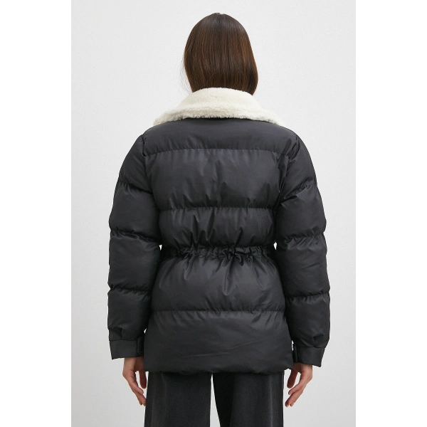 Kürk Yakalı Şişme Mont Siyah