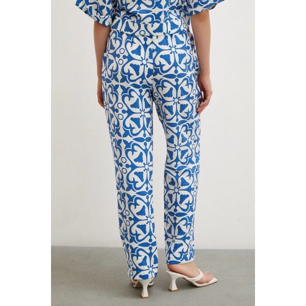 Beli Lastikli Boru Paça Pantolon Mavi