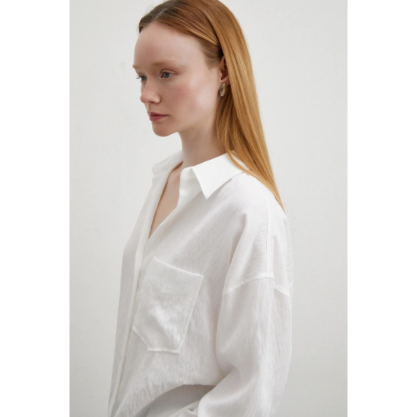 Kraşlı Cepli Gömlek Beyaz