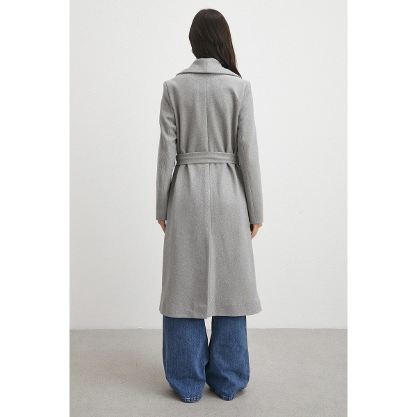 Kuşaklı Kaşe Kaban Gri