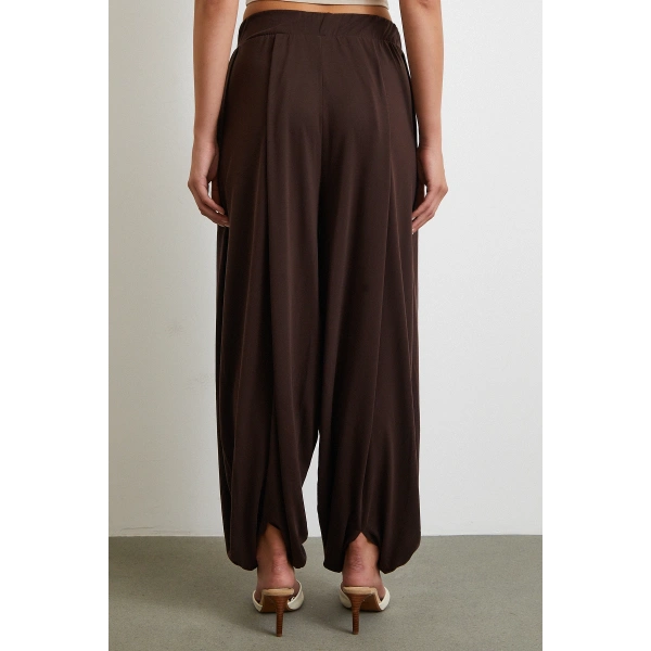 Paça Detaylı Şalvar Pantolon Kahve