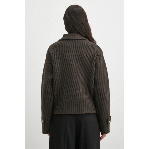 Polo Yaka Cepli Gold Düğmeli Ceket Kahve