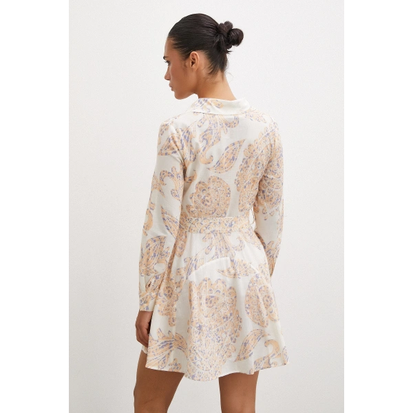 Godeli Desenli Elbise Krem