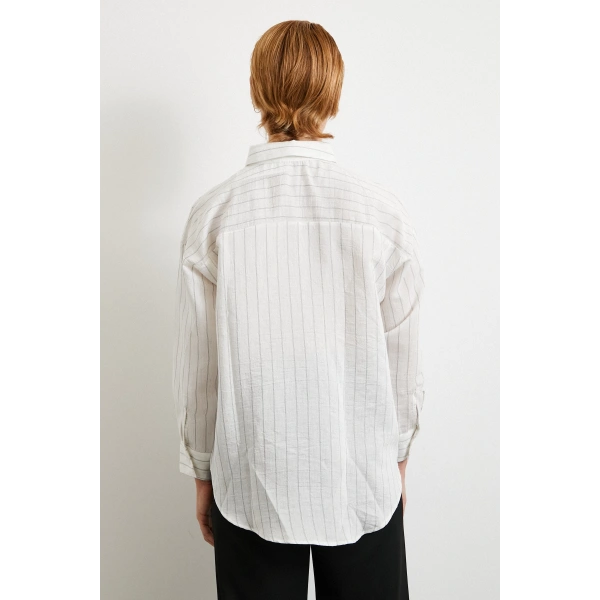 Pamuklu Çizgili Gömlek Beyaz