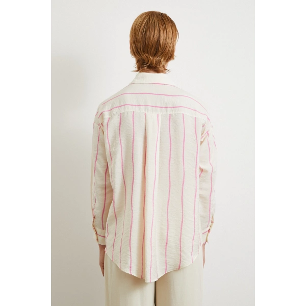Çizgili Modal Gömlek Pembe