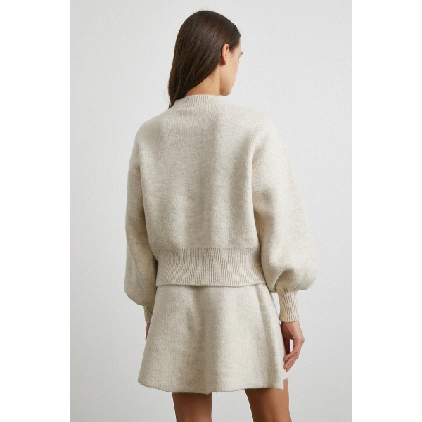 Hırka Etek Triko Takım Ekru