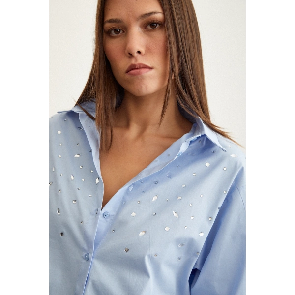 Taş Detaylı Gömlek Mavi