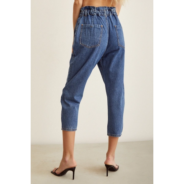 Beli Lastikli Mom Jean Mavi