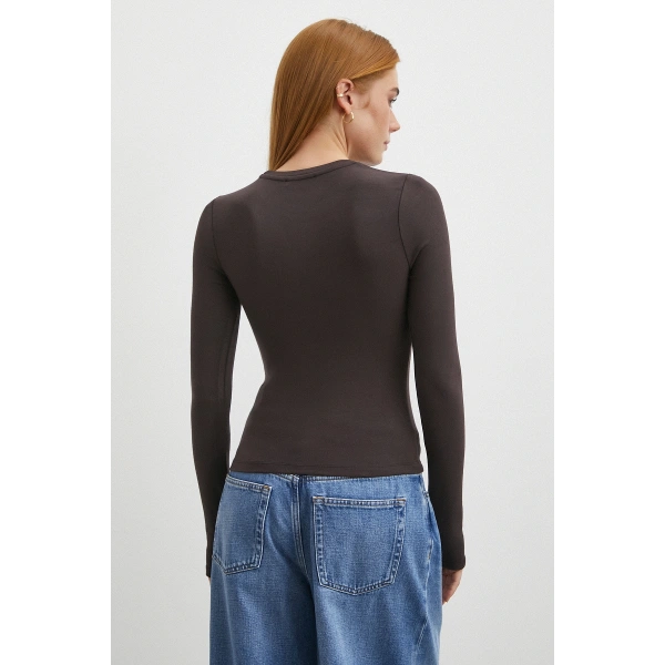 Kol Yırtmaçlı Bluz Kahve