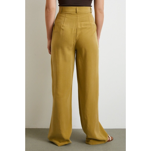 Keten Palazzo Pantolon Olive