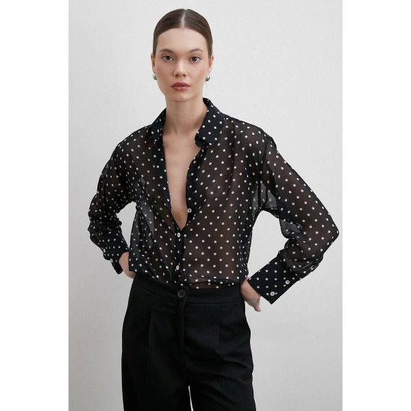 Puantiyeli Gömlek Siyah