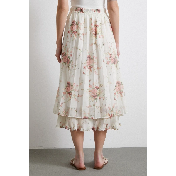 Fırfırlı Piliseli Etek Krem