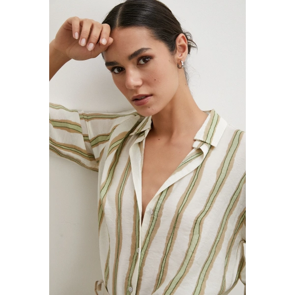 Bambu Çizgili Gömlek Yeşil