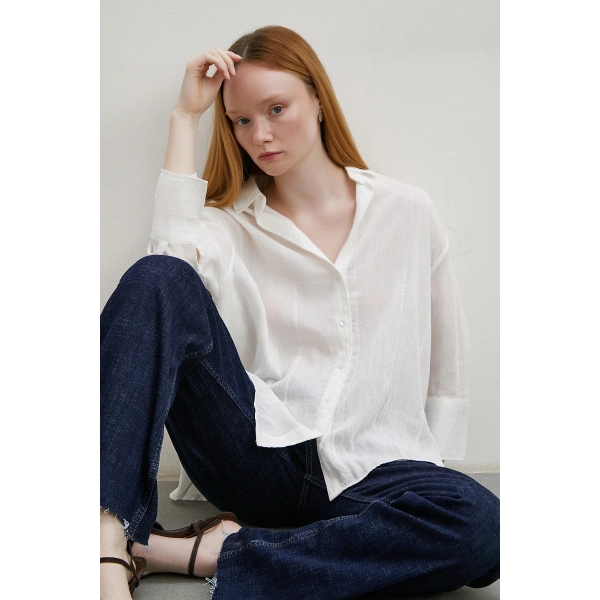 Çift İğneli Fakir Kol Gömlek Beyaz