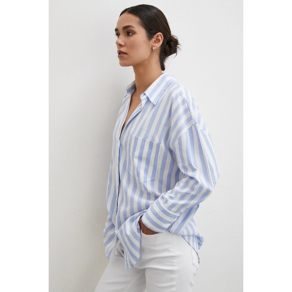 Oversize Cepli Gömlek Mavi