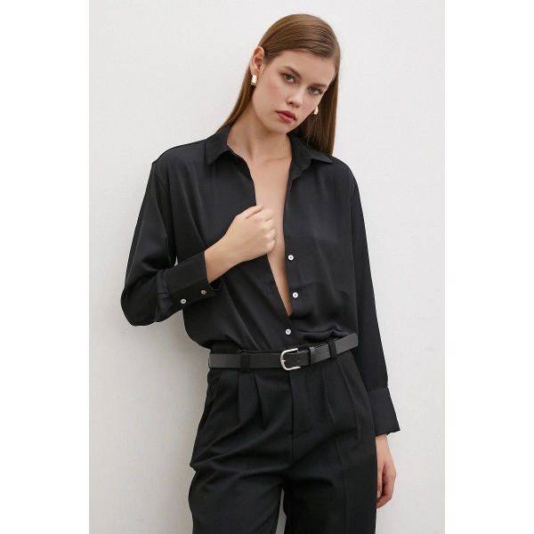 Klasik Saten Gömlek Siyah