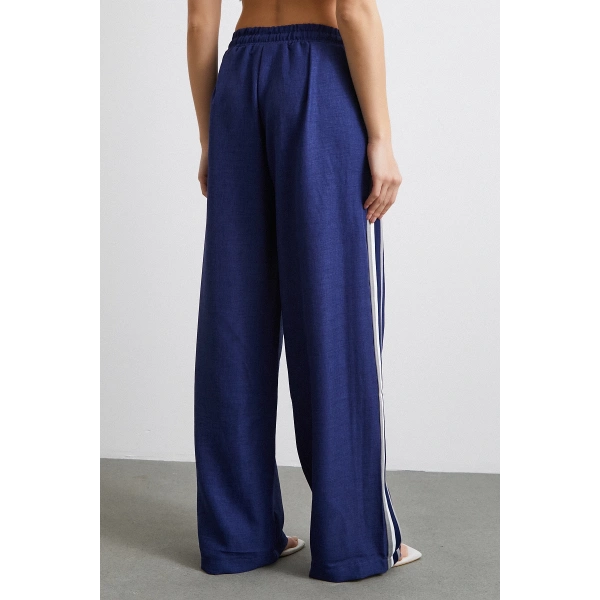 Beli Lastikli Çift Şeritli Pantolon Saks