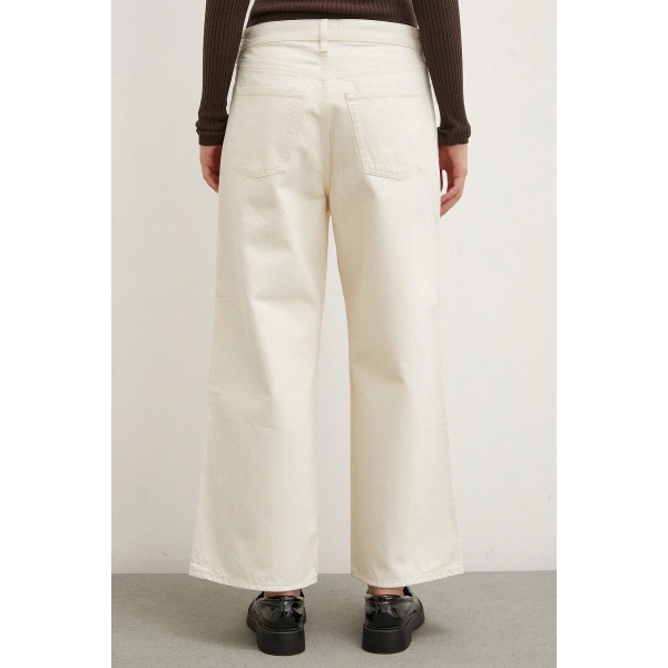 Yüksel Bel Geniş Paça Salaş Jean Ekru