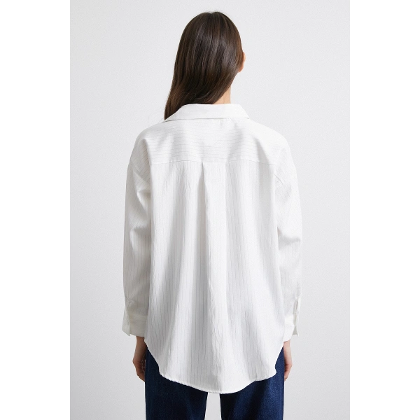 Diagonal Desen Gömlek Beyaz