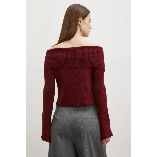 Fermuarlı Mendil Yaka Hırka Bordo