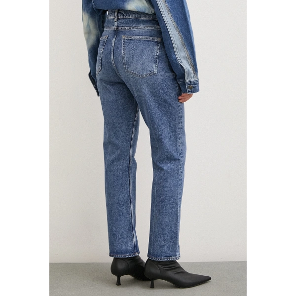 Yüksek Bel Boru Paça Jean Mavi