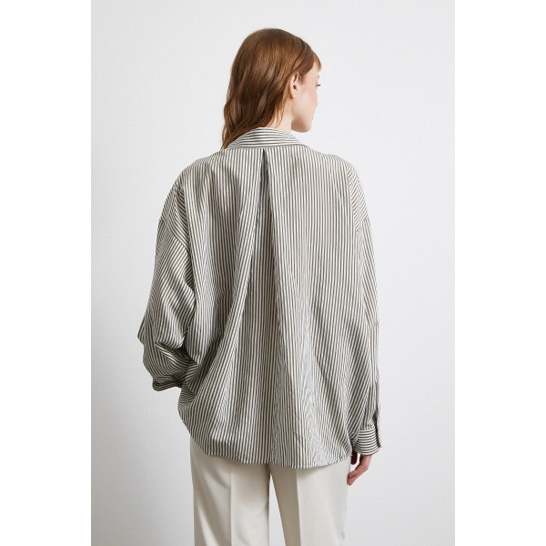 Yarasa Kol Çizgili Gömlek Haki