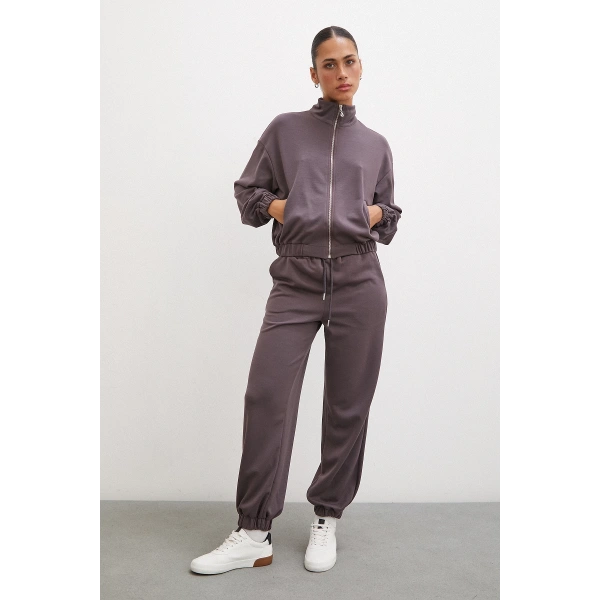 Fermuarlı Sweatshirt Kahve