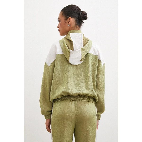 Fermuarlı Garnili Sweatshirt Haki