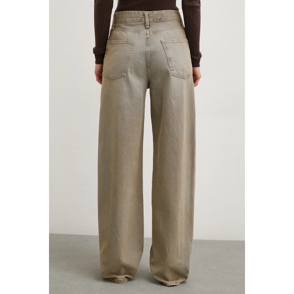 Yüksek Bel Wide Leg Jean Taş