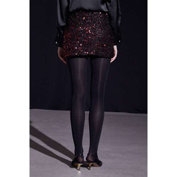 Pul Detaylı Mini Etek Bordo