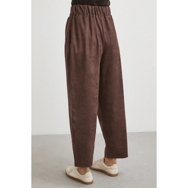 Beli Büzgülü Kemer Tokalı Pantolon Kahve