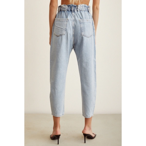 Beli Lastikli Mom Jean Buz Mavisi