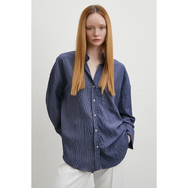 Cepli Çizgili Gömlek Lacivert