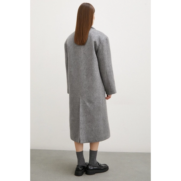 Midi Boy Tüylü Kaban Gri