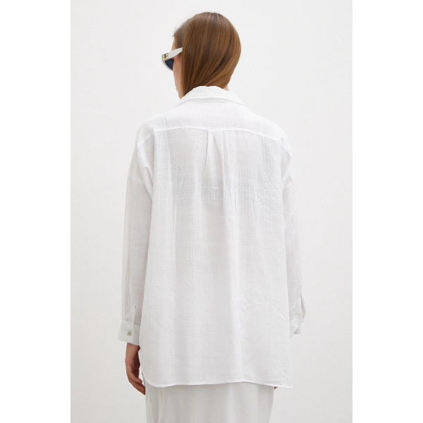Oversize Keten Gömlek Beyaz
