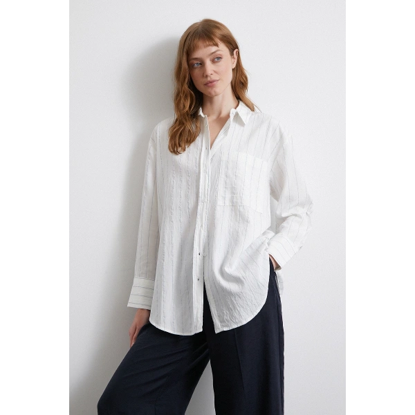 Çizgili Cepli Gömlek Su Yeşili