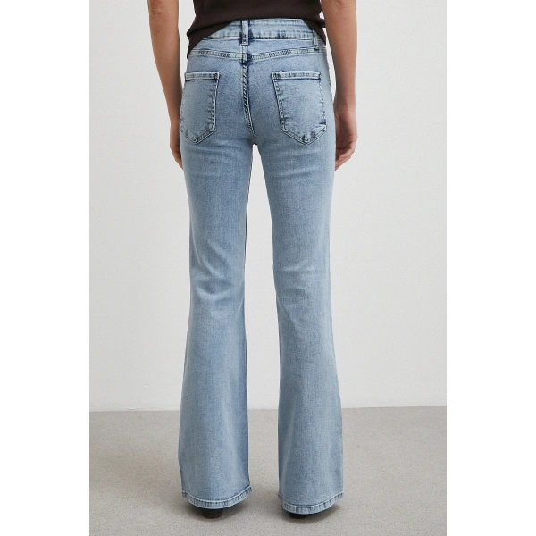 Orta  Bel Likralı İspanyol Paça Jean Buz Mavisi