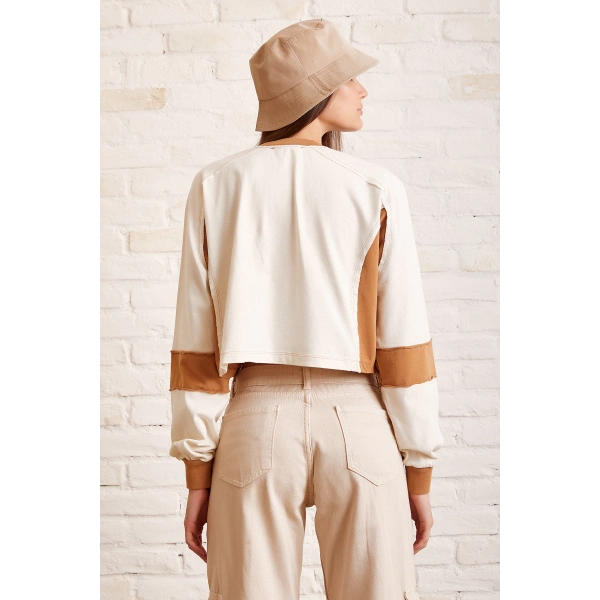 Çift Renk Oversize Sweatshirt Beyaz