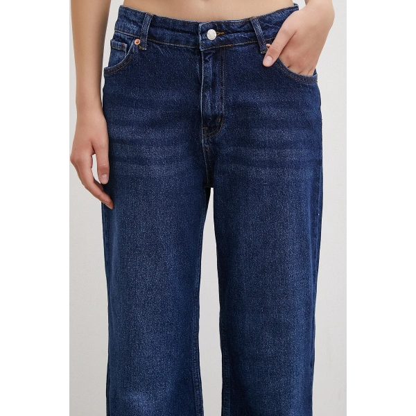 Yüksel Bel Wide Leg Jean Lacivert
