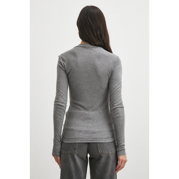 Bisiklet Yaka Kol Bluz Gri