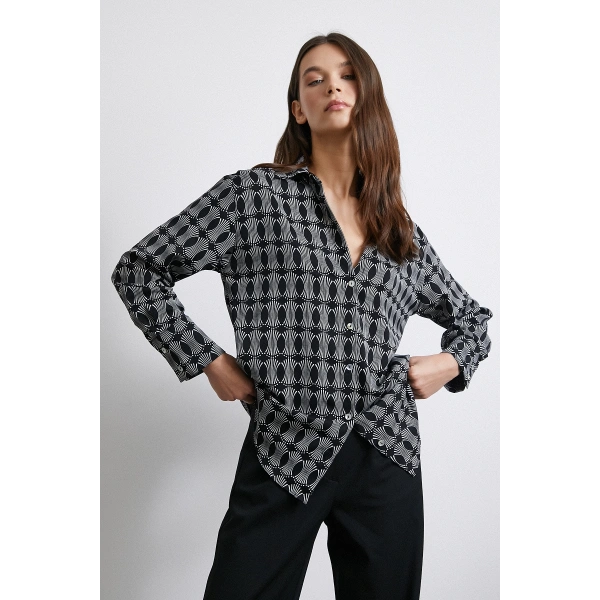 Geametrik Desenli Gömlek Siyah