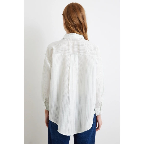 Simetrik Çizgili Gömlek Mint