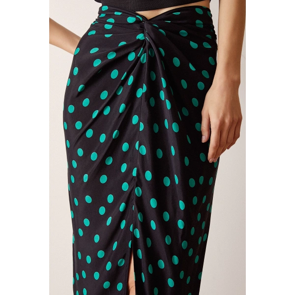 Desenli Kruvaze Etek Koyu Yeşil