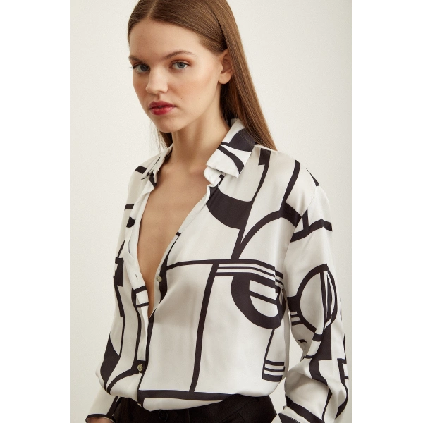 Çizgili Saten Gömlek Kemik