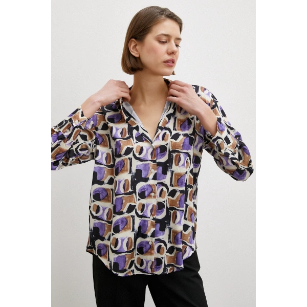 Van Gogh Desenli Gömlek Mor