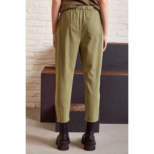 Beli İpli Salaş Gabardin Pantolon Haki