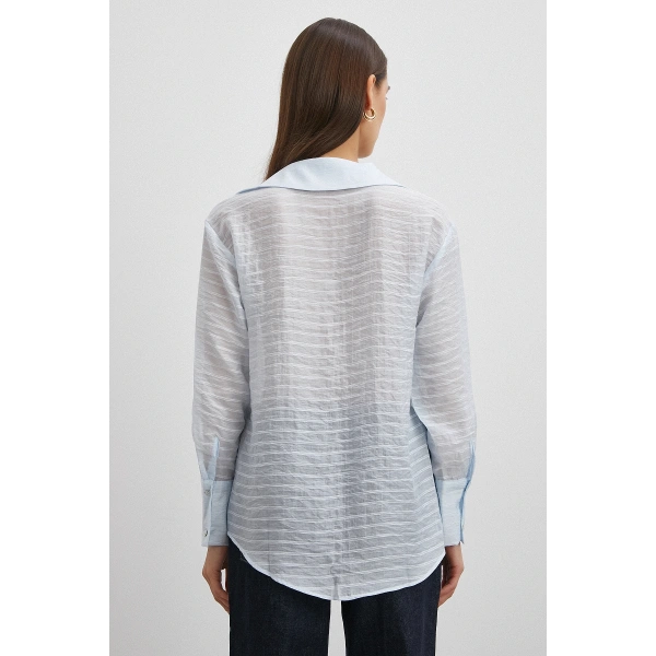 Kabartma Çizgili Gömlek Mavi